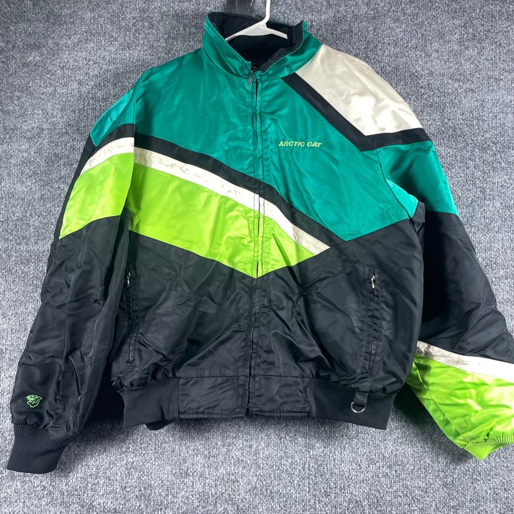 VTG Arctic Cat Jacket Mens Large Green Black Snowmobile Racing Arcticwear Lined